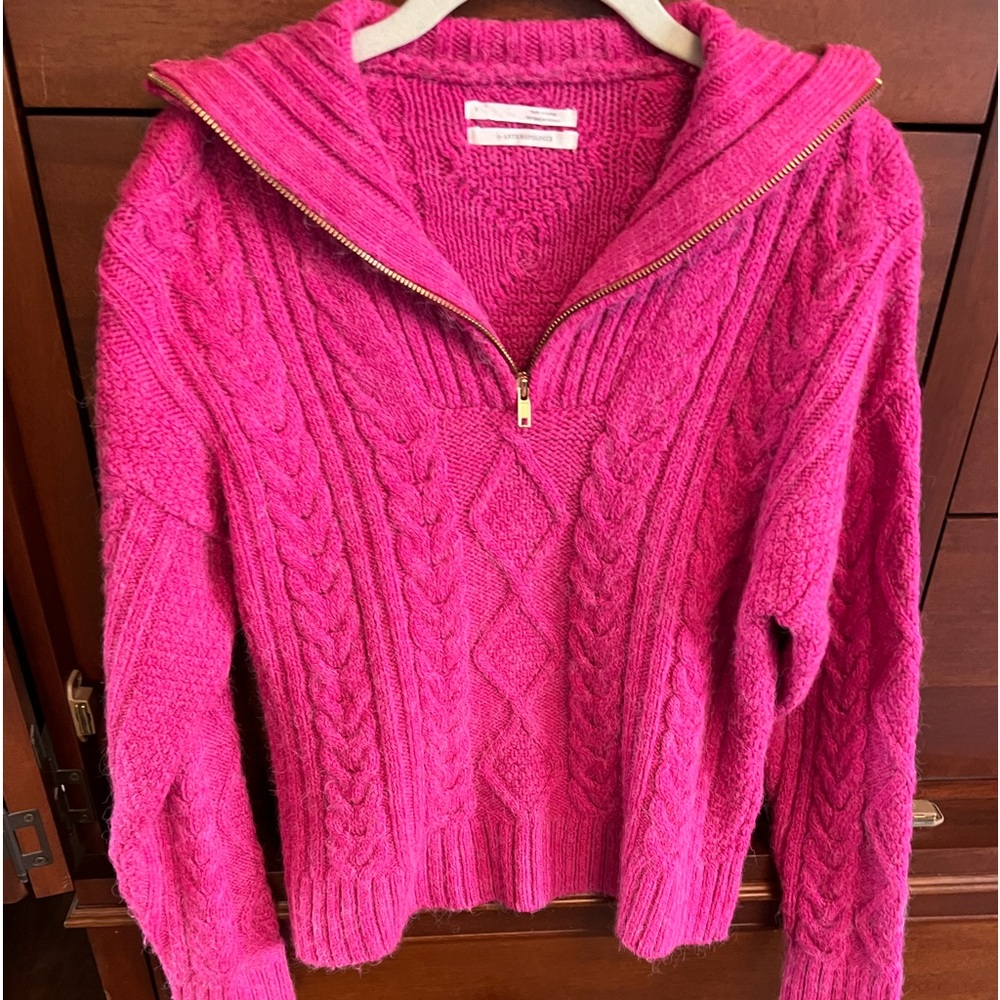 Anthropologie 3/4 gold zip hot pink sweater. Pink is the color of the season